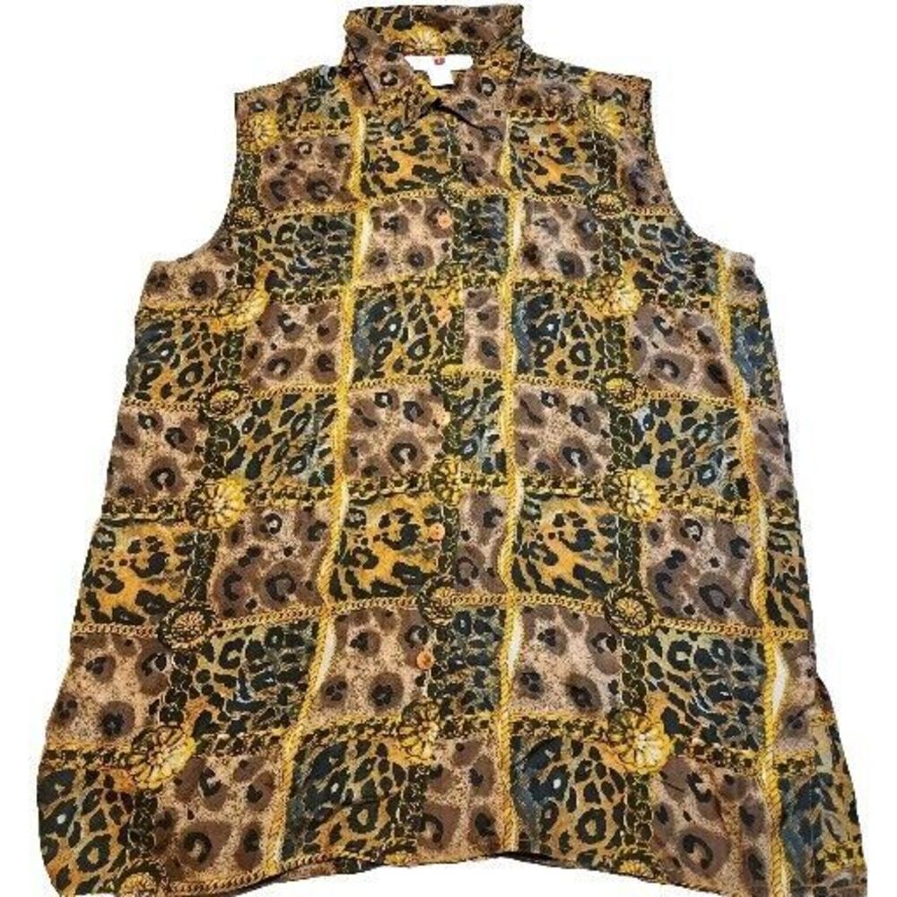 Stunt Collections Vtg Women's Leopard Animal Print‎ Silk Top Blouse Sz Large Nos - Picture 12 of 12